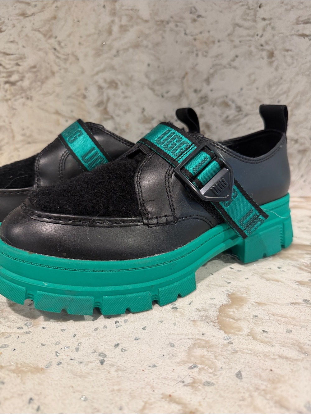 Kids Black and Teal Chunky Strap Shoes